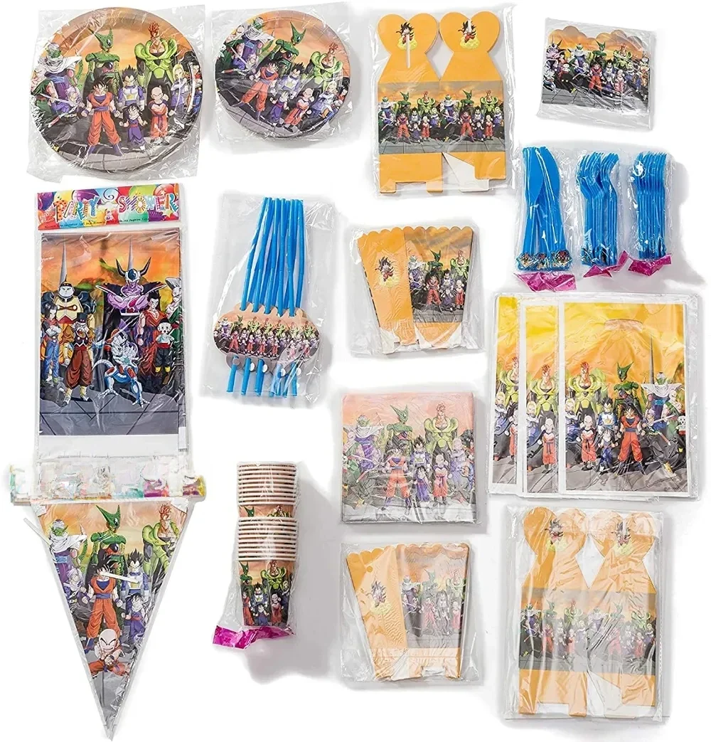 Fournitures de fête d'anniversaire anime pour enfants, DragonBall Goku, papier britannique, tasse, assiette, serviette, ballon de douche pour bébé, décoration de fête bricolage, jeu