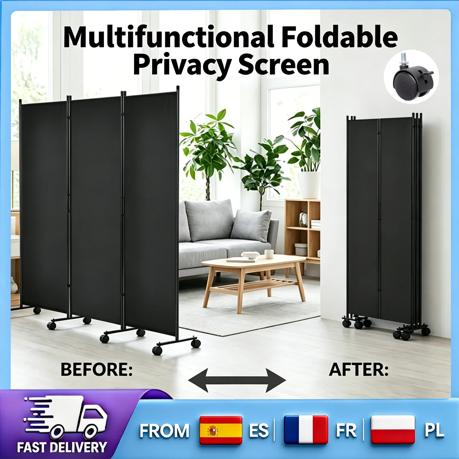 Separador de ambientes plegable, pantalla de privacidad, diseño desmontable y flexible, ruedas universales con freno, tela resistente a desgarros, fácil montaje para el hogar, la oficina o el jardín