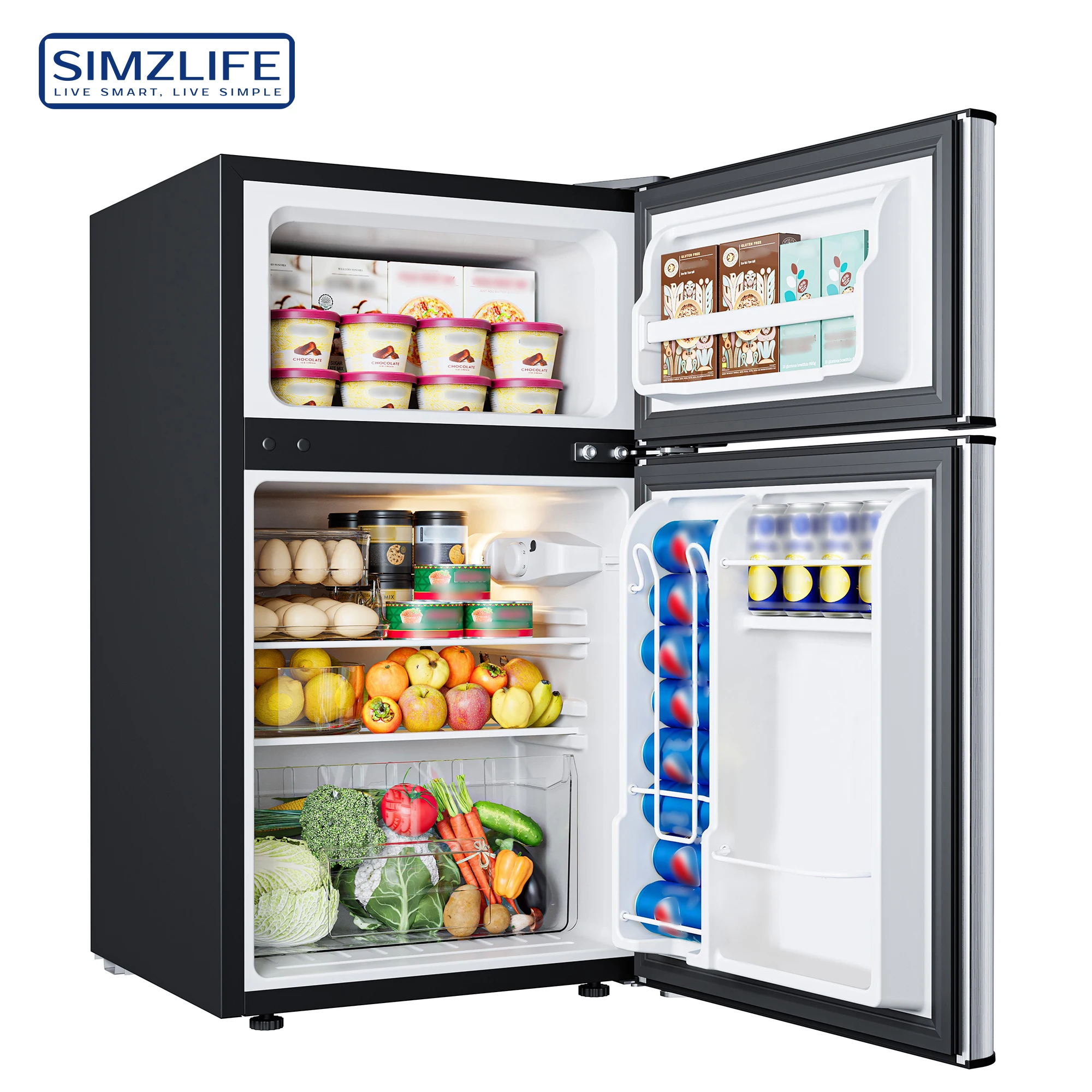 SIMZLIFE 3.2 Cu.Ft Mini Refrigerator Dorm Fridge with 2 Door Mini Fridge with Freezer For Bedroom Apartment Office Cooling Drink