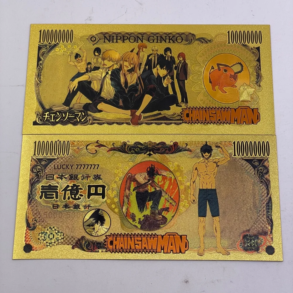 ธนบัตรลาย Chainsaw Man 15designs แบบฟอยล์สีทอง ของสะสมอนิเมะ ตัวละครเด็นจิ/พาวเวอร์/มาคิมะ ของที่ระลึกจากมังงะ ของขวัญสำหรับแฟนๆ ของสะสม