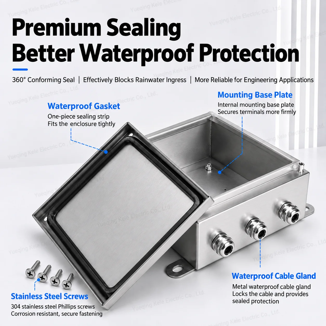 KKM 304 Stainless Steel Outdoor Waterproof Junction Box Weatherproof Enclosure for Circuit Cable Distribution