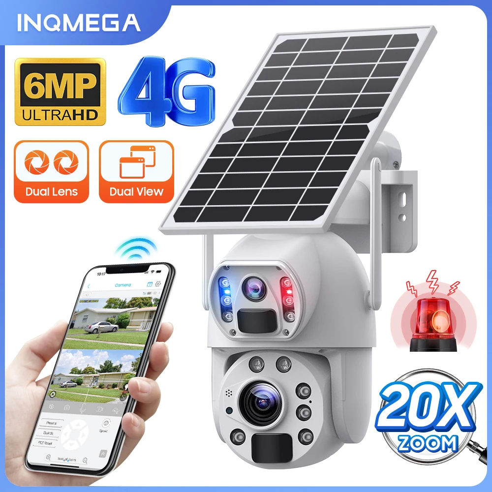 

INQMEGA Solar Camera 6M 20x Zoom PTZ Camera Outdoor Wifi/4G SIM Solar Panel Full Metal 10x Optical Zoom Dual Vision Camera CCTV