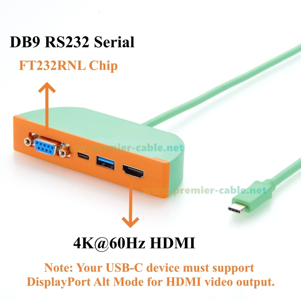 4-in-1 Multiport-USB-C-Hub mit RS232 DB9, 4K@60Hz HDMI, 10Gbps USB-C & USB-A Datenanschlüssen, für Laptop, Industrie, Büro – Detail 5