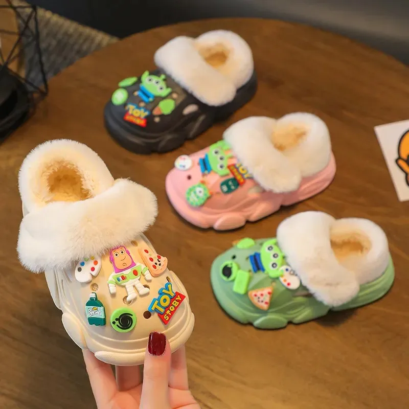 Winter Boys Girls Cozy House Slippers Warm Plush Slippers Kids Cute Indoor Contton Shoes