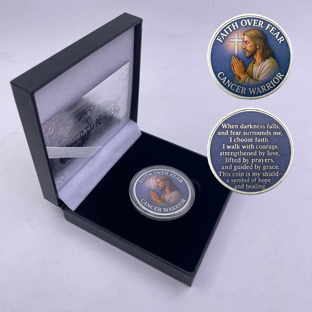 10pcs/set Faith Over Fear Christian Challenge Coin Warrior Prayer Silver Plated Collectible Coin Religious Gift
