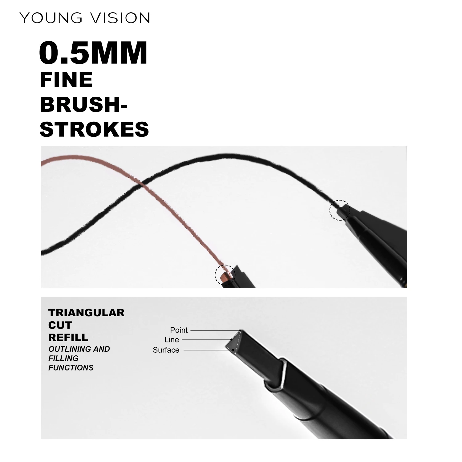 Matita per sopracciglia triangolare impermeabile e non sbava a doppia testa rotante automatica YOUNG VISION con pennello per sopracciglia