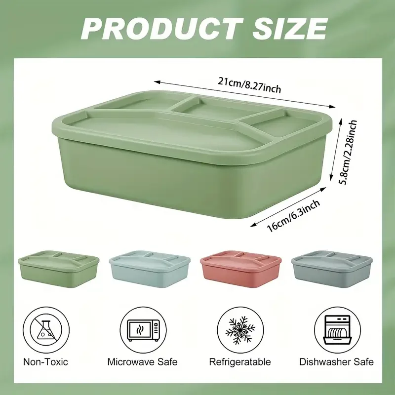 Food-Grade Eco-Friendly Leak-Proof Silicone Lunch Box, Suitable for Children and Adults, 4 Compartments, 3 Colors to Choose From