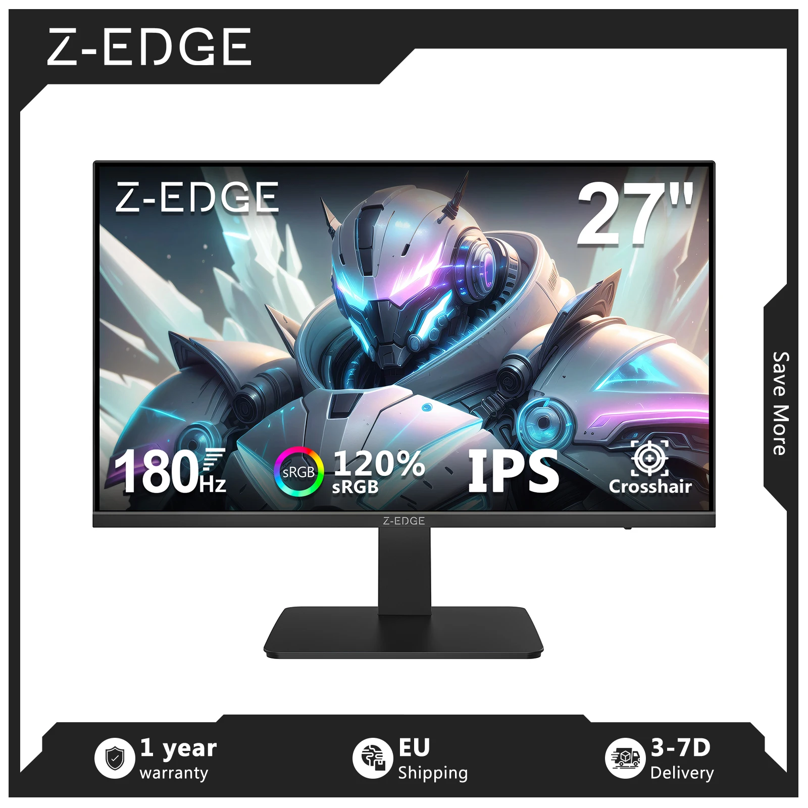 Z-EDGE 27-Zoll Gaming-Monitor, 180 Hz, 1 ms MPRT, 1920 x 1080 Full HD, IPS-Panel, LED-Bildschirm (16:9), FreeSync, HDR10, 300 cd/m² Helligkeit, schlankes Rahmendesign, Eye-Care, VESA-kompatibel