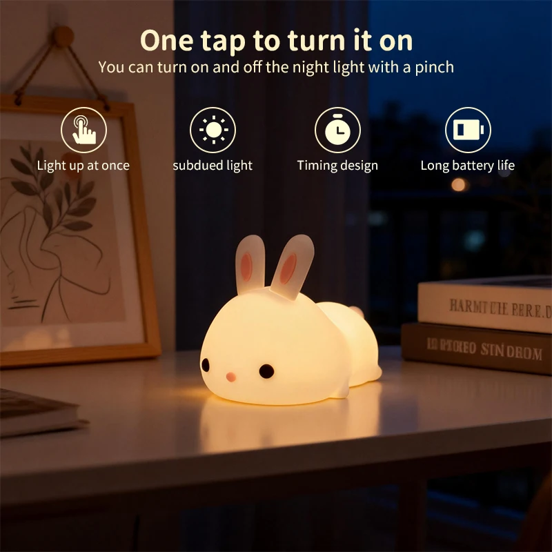 

Ночник Papa Rabbit, прикроватная лампа с таймером, перезаряжаемая, с сенсорным управлением и регулировкой яркости. Идеально подходит для домашнего декора, отличный подарок.