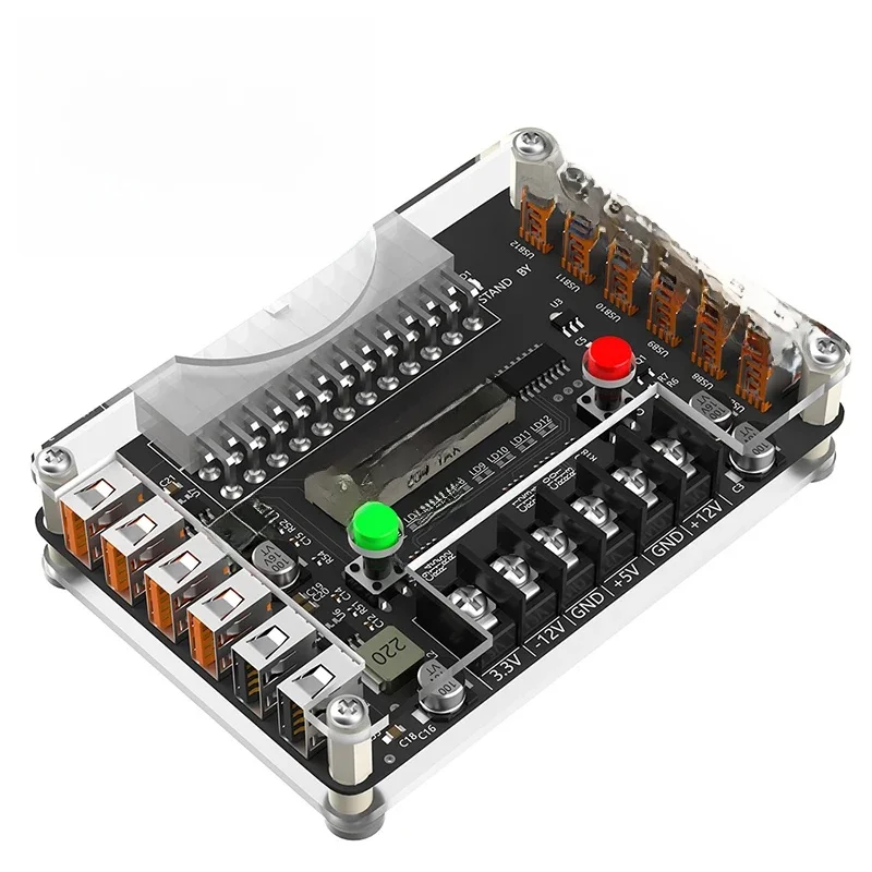 24Pin ATX do 12 portów USB 2.0 Zasilacz Breakout Board Moduł Adapter Złącze Akrylowa obudowa Zestaw 3.3/5/12/-12V Napięcie wyjściowe — zdjęcie 2
