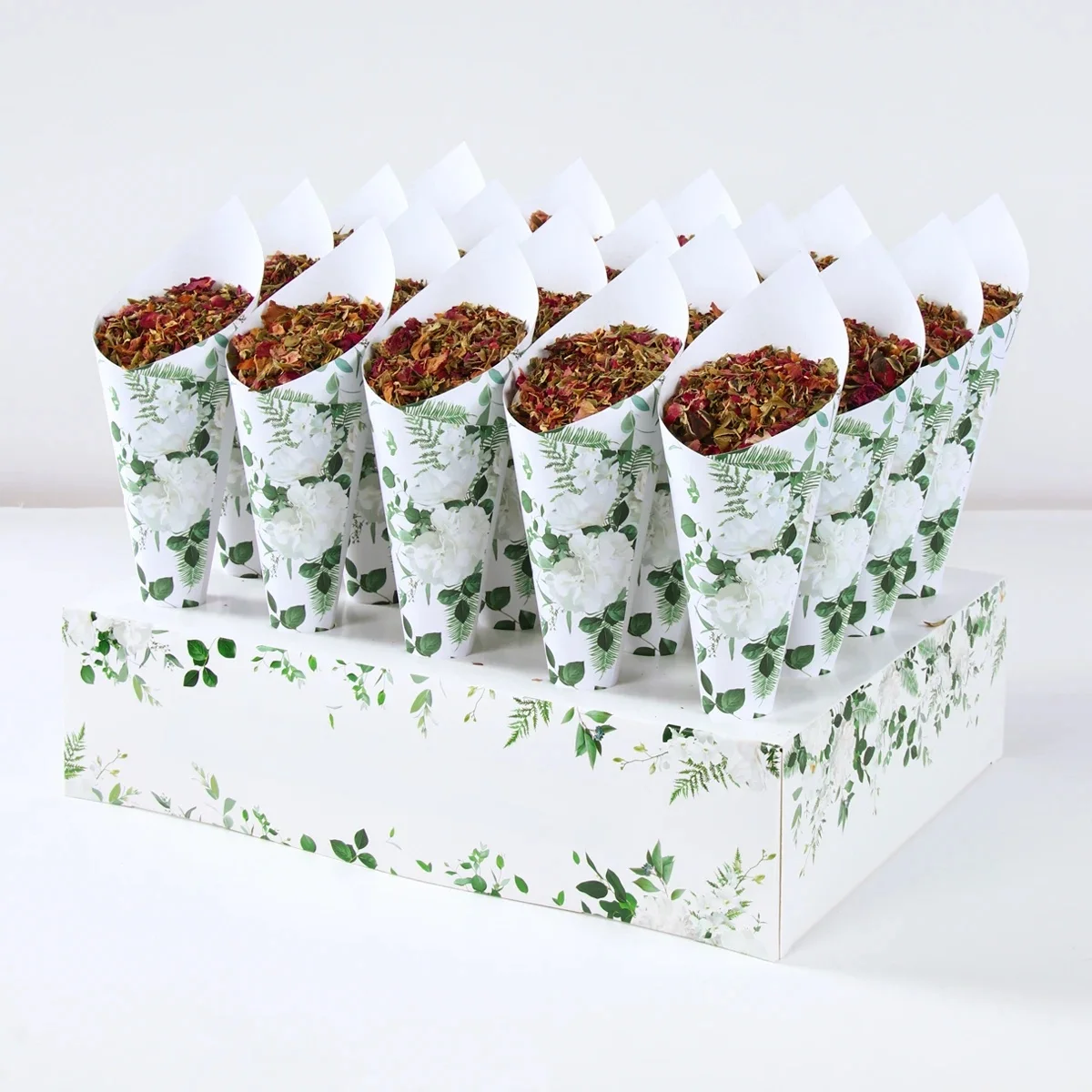 Support de cônes de confettis de mariage, décoration de mariage, déchets de fleurs, plateau en papier de mariage rustique, Support de cônes en papier