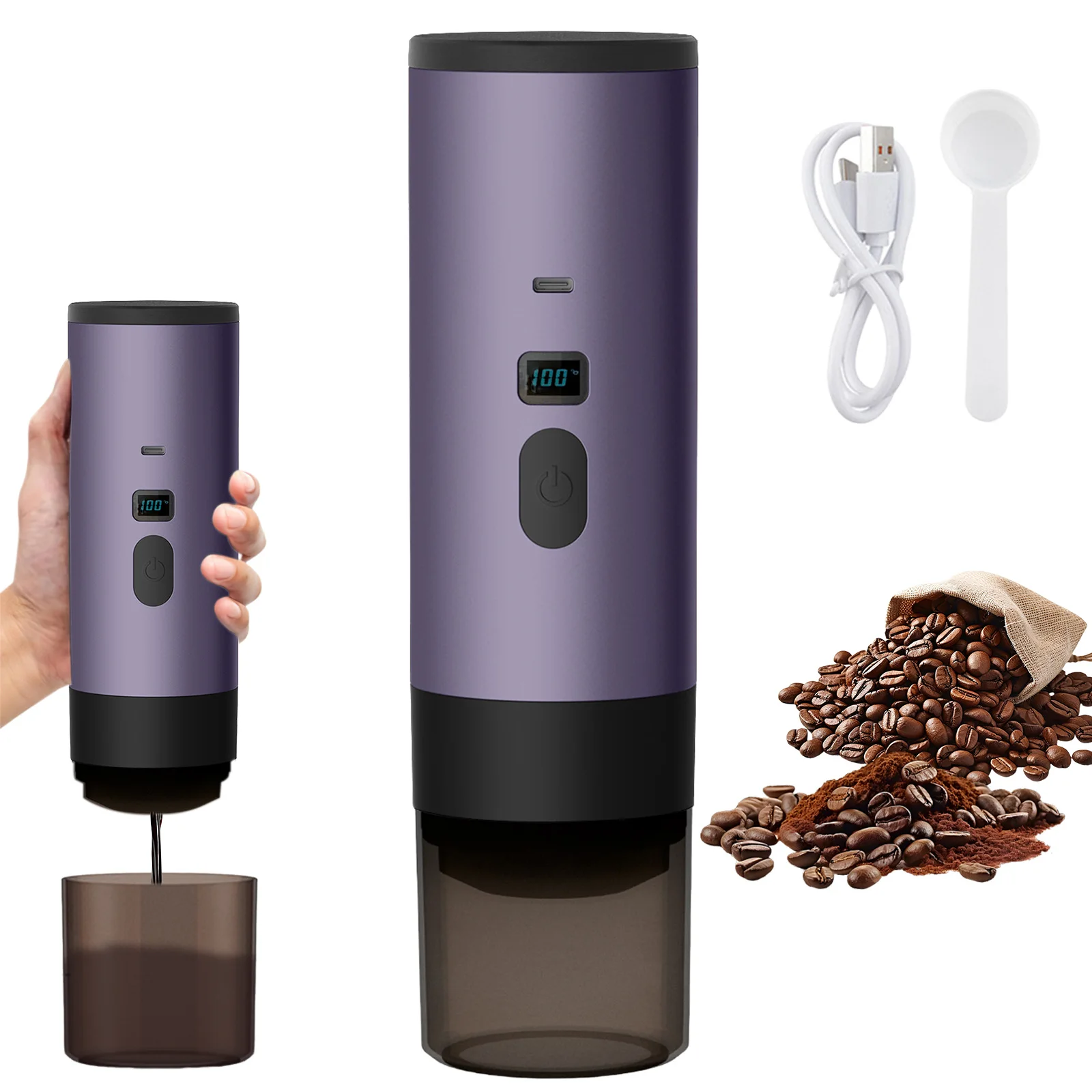 Draagbaar elektrisch capsule-koffiezetapparaat Espressopot Draadloze verwarmingspomp Druk koffiezetapparaat Reizen en auto 3-in-1 koffiepot