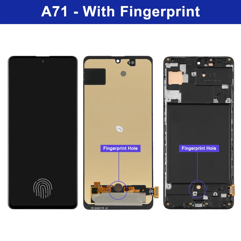 TFT Amoled A71 Screen, For Samsung Galaxy A71 LCD Display A715F A715W Touch Digitizer +Frame For Samsung A715 Screen Replacement