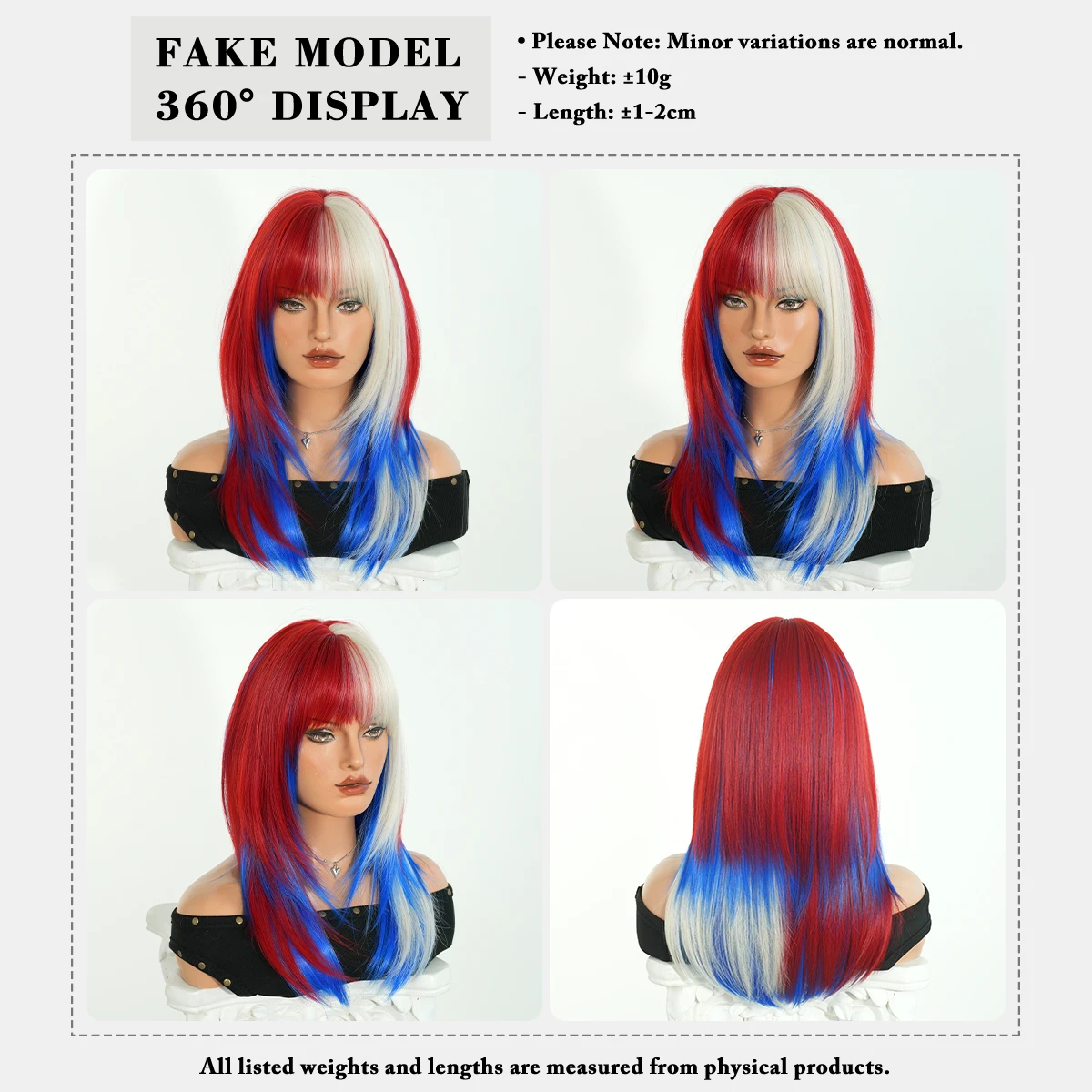 World Cup Wig Shoulder Length Straight Red Ombre Blue Wig for Women Synthetic Football Fan Hair Soccer Party Wigs with Neat Bang - view 5