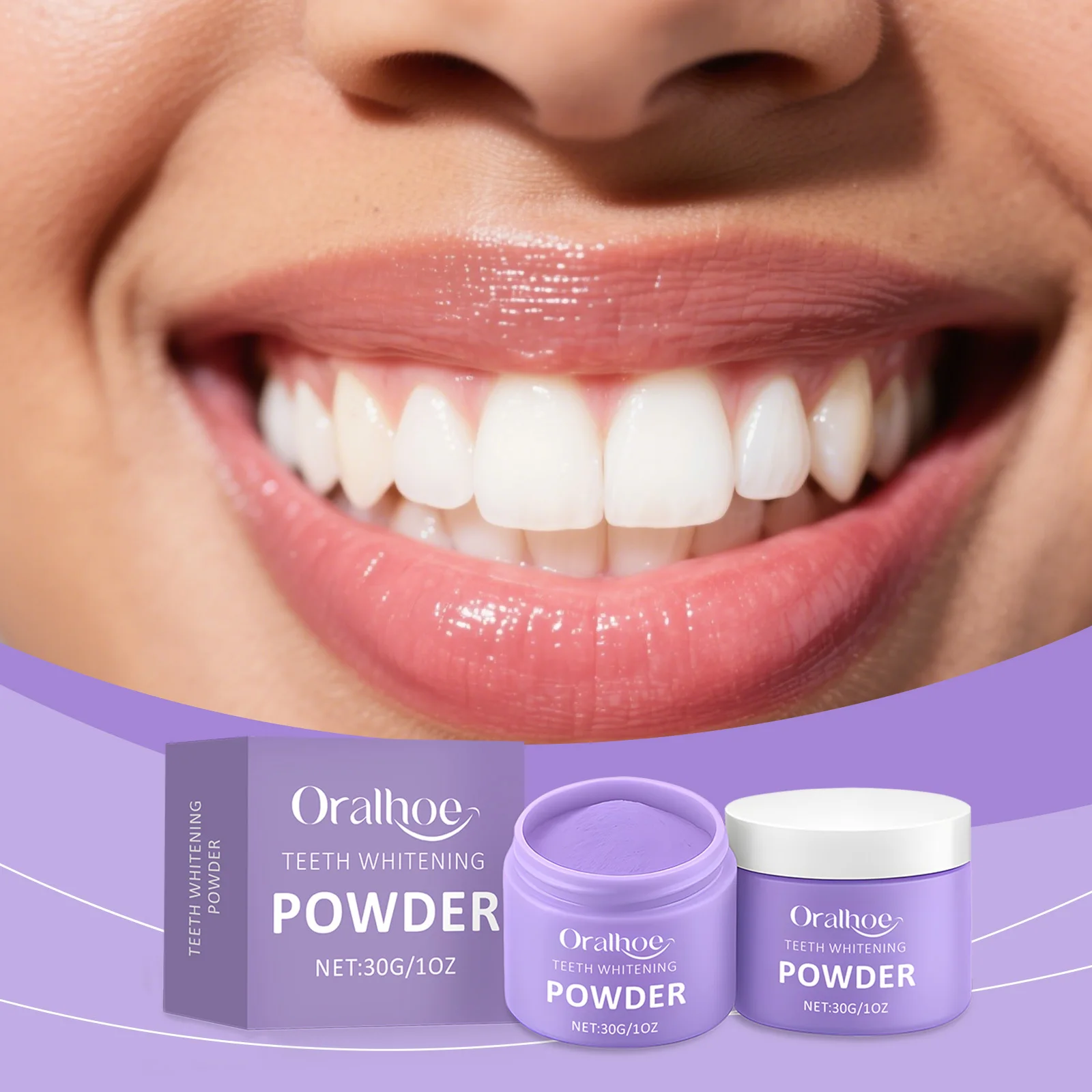 Oralhoe 30 جرام مسحوق تنظيف الأسنان الأرجواني إزالة البقع البلاك نظافة الفم رائحة طازجة سطع العناية بالأسنان تبييض مسحوق الأسنان #1