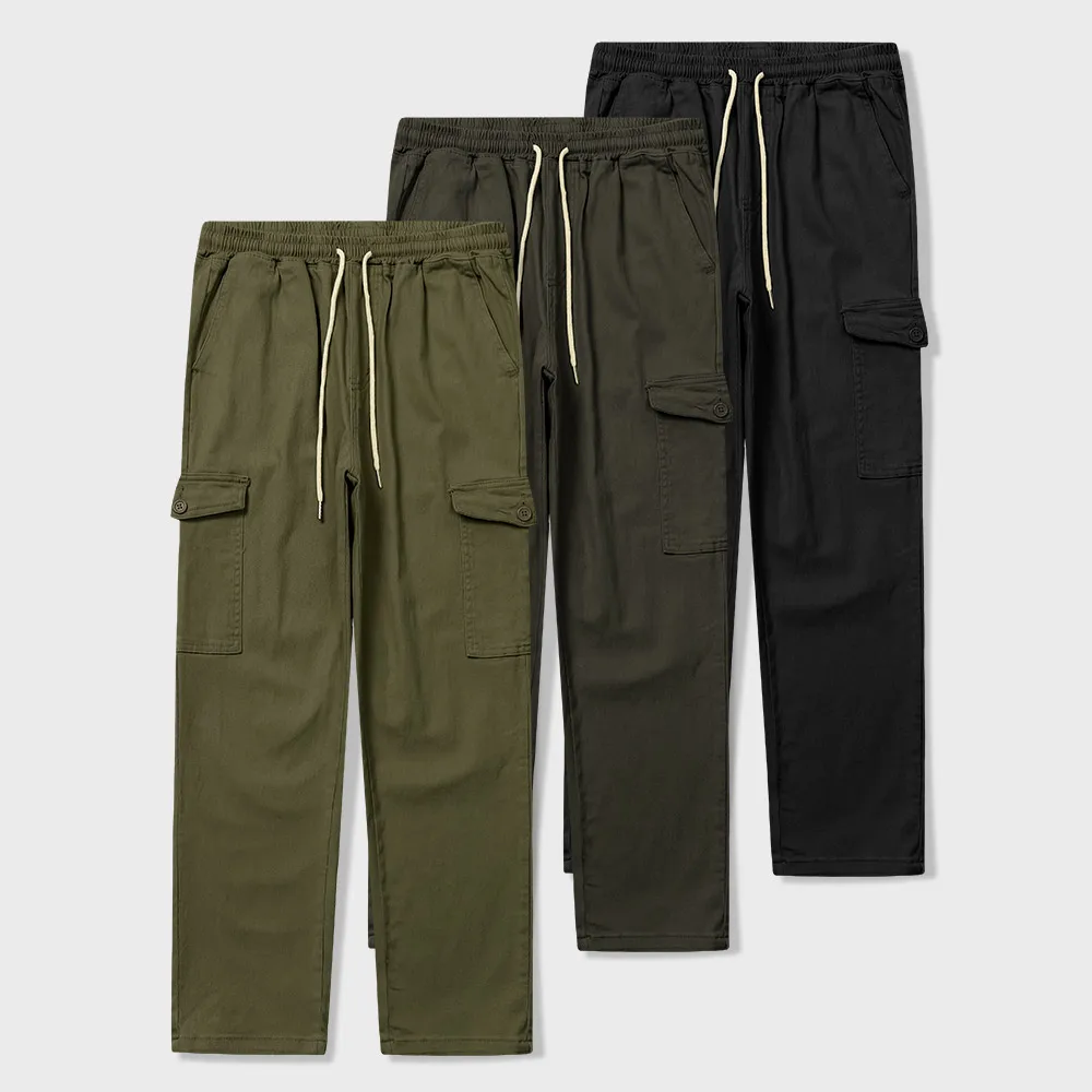 Men's Loose-straight Cargo Pants Casual Men's Pants Cotton Span-waist Banding Pants