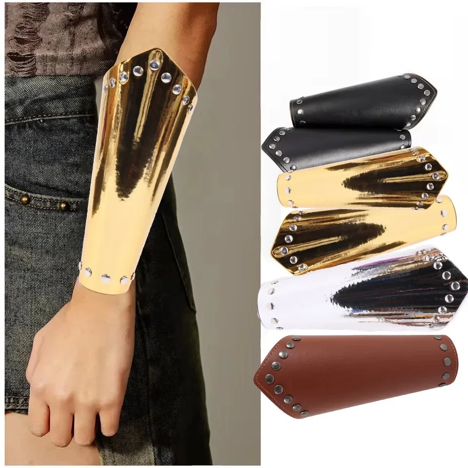 Viking riem middeleeuwse Steampunk Rock polsbandje paar handschoenen cosplay middeleeuwse retro herenpolsband PU riem gespbeschermer - afbeelding 2
