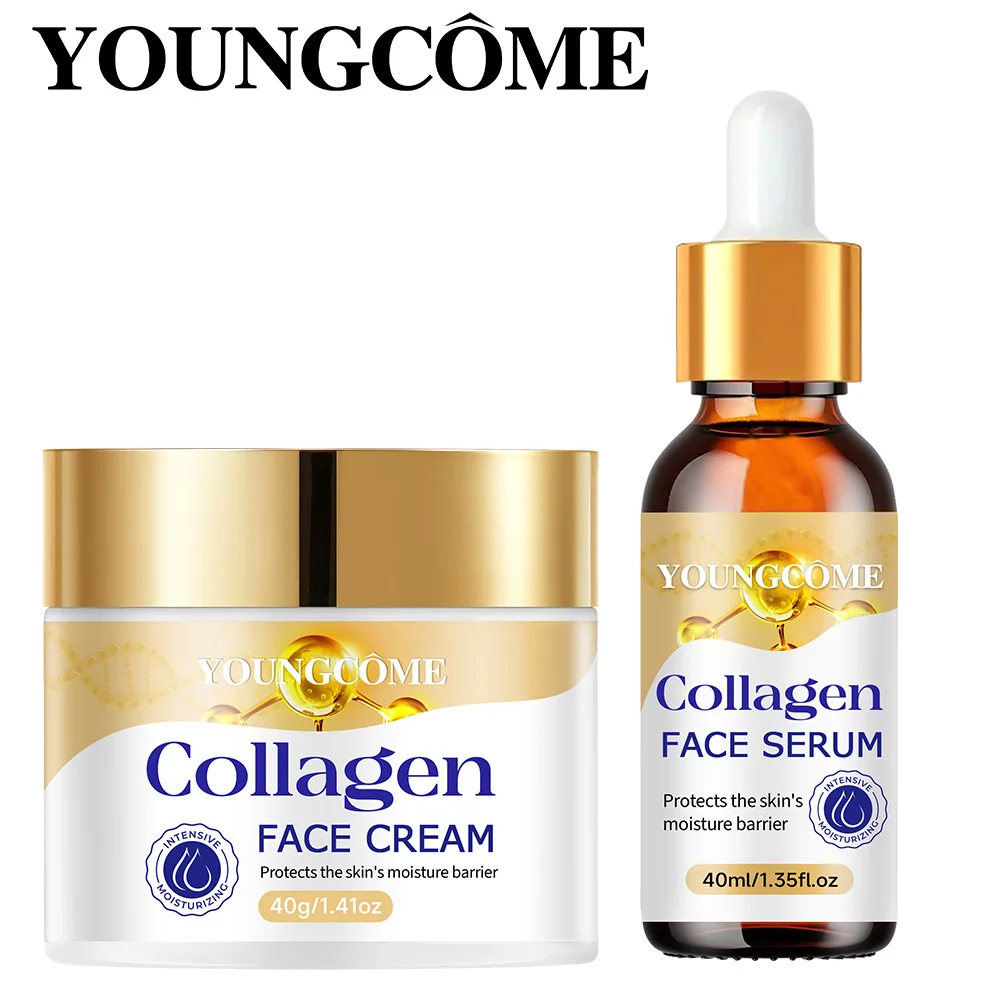 Ensemble crème réparatrice hydratante et sérum au collagène avec collagène et vitamine E, peau ferme et nourrissante, douce et non irritante