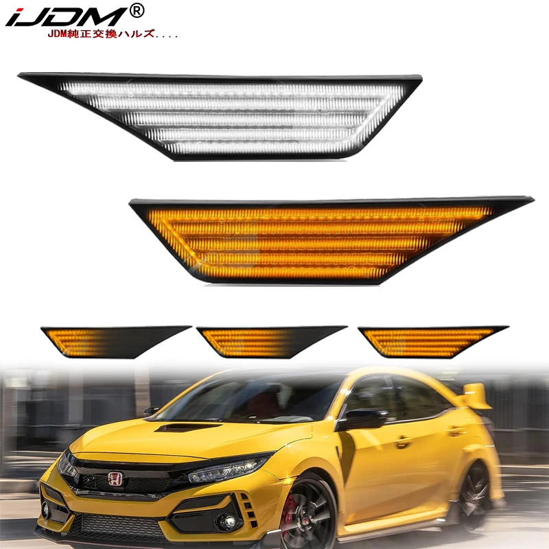 (2) Amber and white LED Lights w/ OEM JDM Clear White Lens Side Marker Lamps For 10th Gen Honda Civic Sedan/Coupe/Hatchback