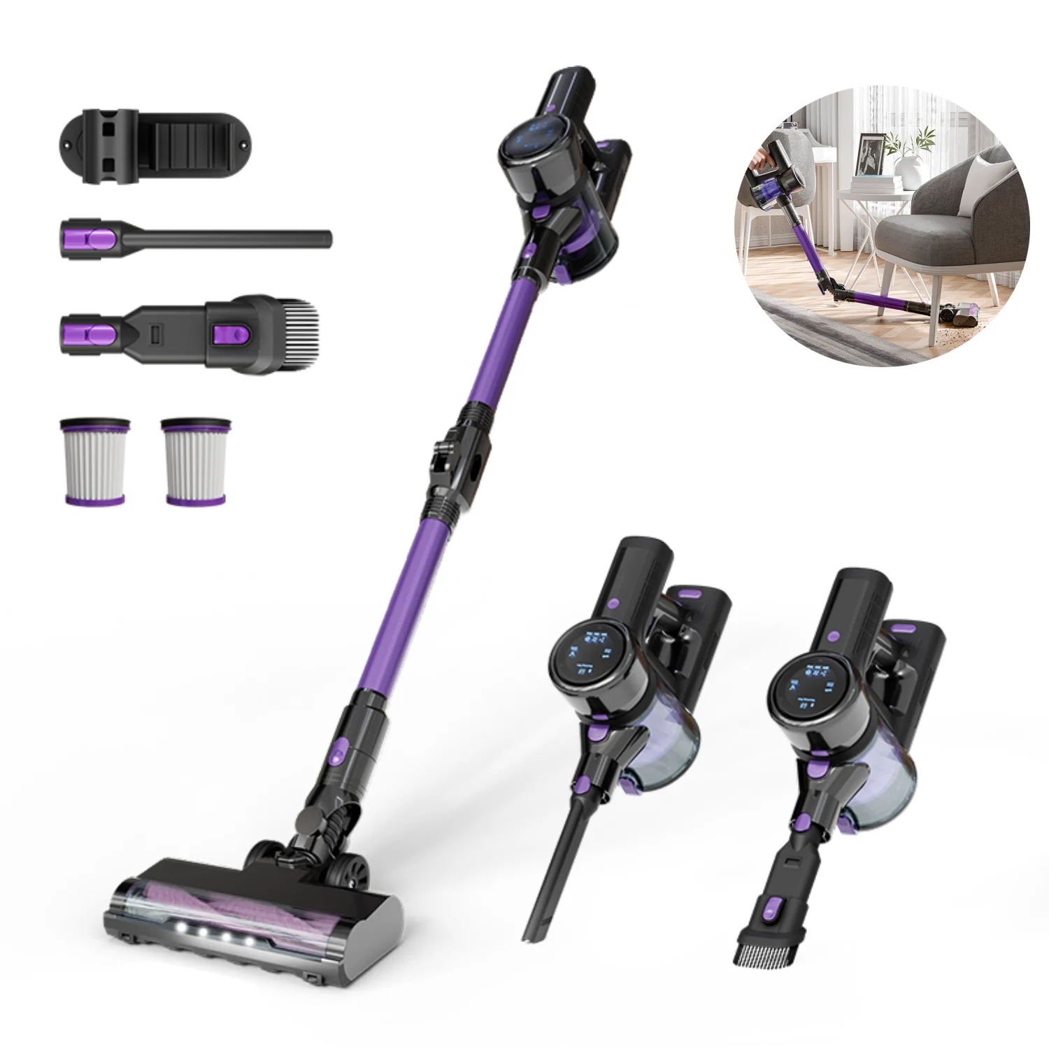 2024 NEW V8 500W 50KPA Suction Power Cordless Vacuum Cleaner Handheld smart Home appliance Removable Battery Dust Cup