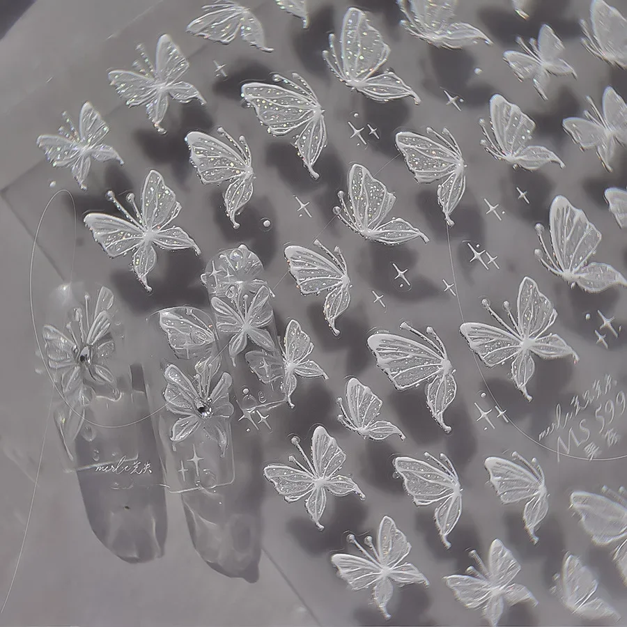 1 sztuk 5D brokat motyl naklejki na paznokcie Kawaii Aurora Butterfly Nail Art Charms dekoracje naklejki DIY Manicure klej suwak — zdjęcie 2