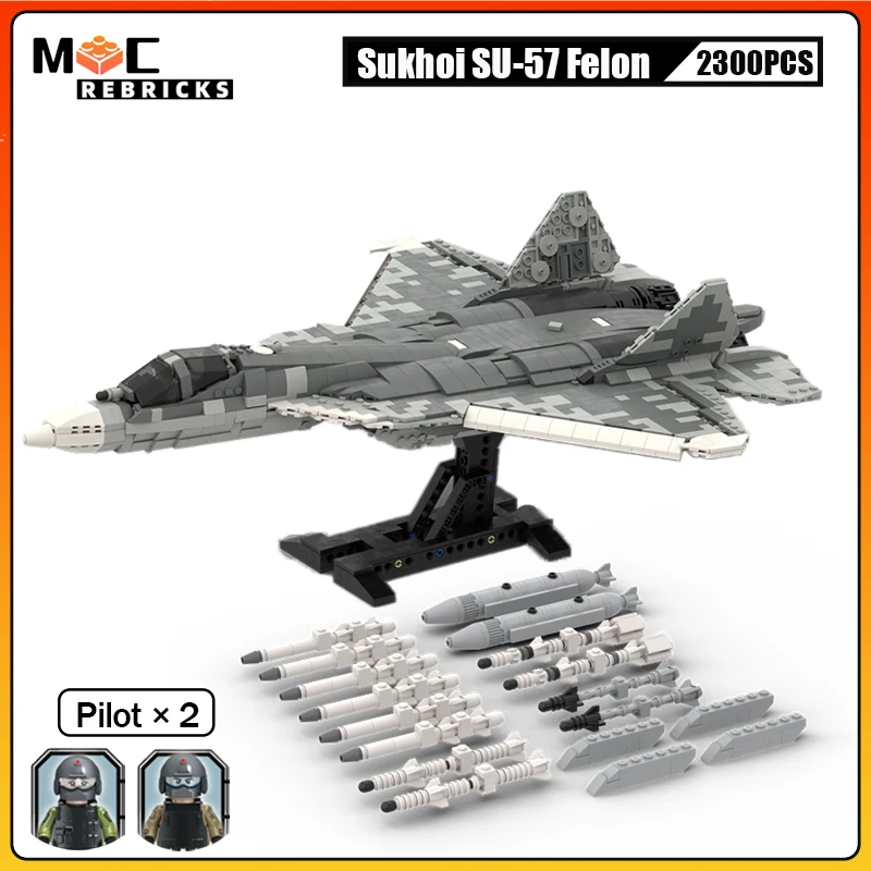 

Military Weapons Russia Air Force Sukhoi SU-57 Felon Fighter MOC Building Block Model WW II Airplane Bricks Toys Kid XMAS Gift