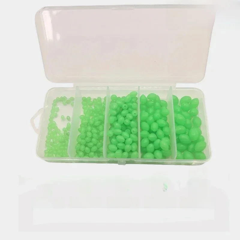 Świecące koraliki 100/375 sztuk oliwkowa zieleń owalne miękkie plastikowe koraliki rybne antykolizyjne fasola akcesoria do sprzętu wędkarskiego — zdjęcie 2