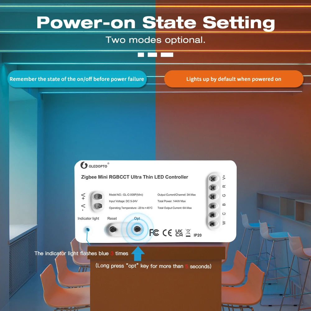 Gledopto Zigbee 3.0 DC5-24V 스마트 미니 5 in 1 LED 스트립 컨트롤러 RGBCCT Alexa Tuya APP/음성 RF 원격 제어