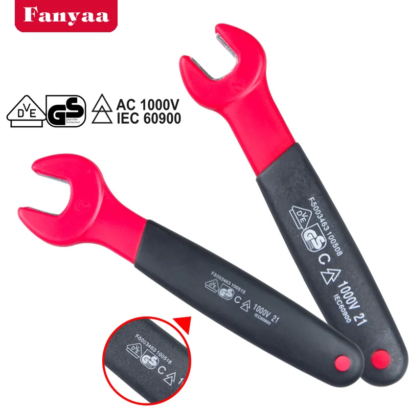 Fanyaa Electrician Insulated Crowfoot Spanner VDE Approved  Open Mouth 7-24mm Single End Crowfoot Wrench Bolt Nut Setter Puller