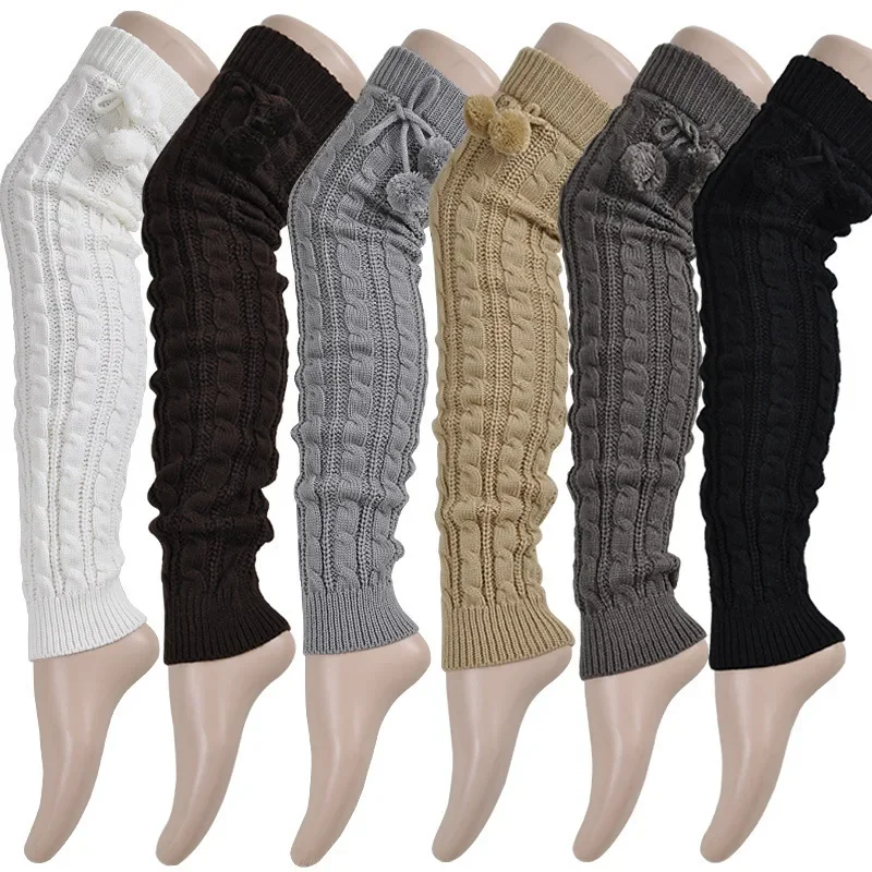 Jambières longues pour femmes, 65cm, épaisses au-dessus du genou, couvre-bottes chaud, chaussettes tricotées au Crochet, manchettes de bottes, chaussettes à poils, fête, danse