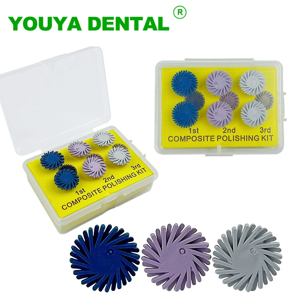 6pcs/set Composite Polishing Kit Dental Rubber Polisher Composite Resin Polishing Disc Diamond System Wheel Kit Dentist Tools