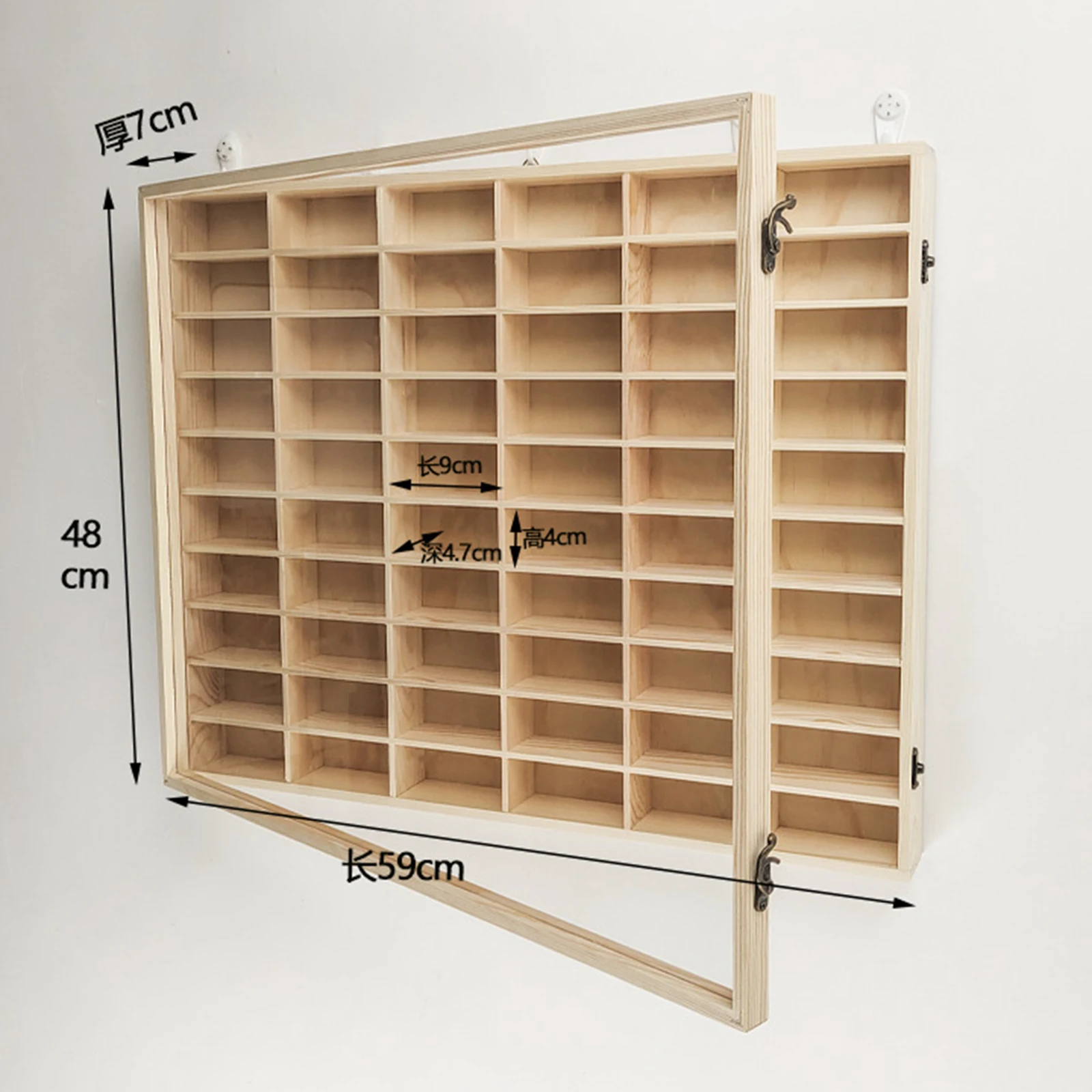 Wooden Toy Car Display Case Wall Mounted Multifunctional Wood Organizer Model Car Storage Rack 60 Grid With Dustproof Door image 2