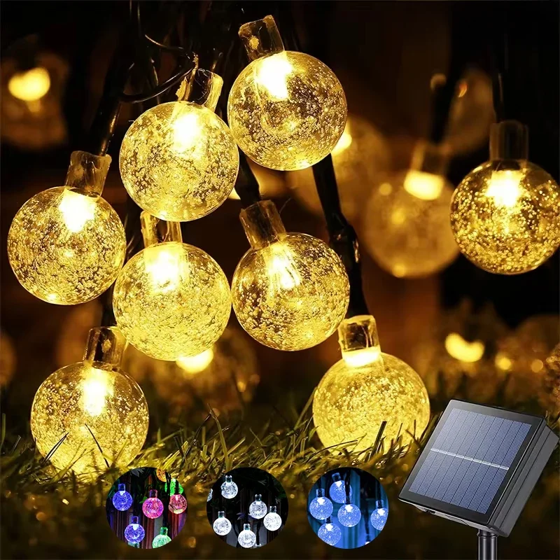 1/2/4PCS Solar String Lights Outdoor 60 Led Crystal Globe Lights with 8 Modes Waterproof Solar Powered Patio Light for Garden