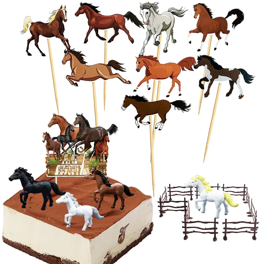 Articles de fête sur le thème du cheval, décorations de gâteau en forme de cheval, clôture miniature, jouets de chevaux, décorations de gâteau d'anniversaire sur le thème des courses de chevaux et des