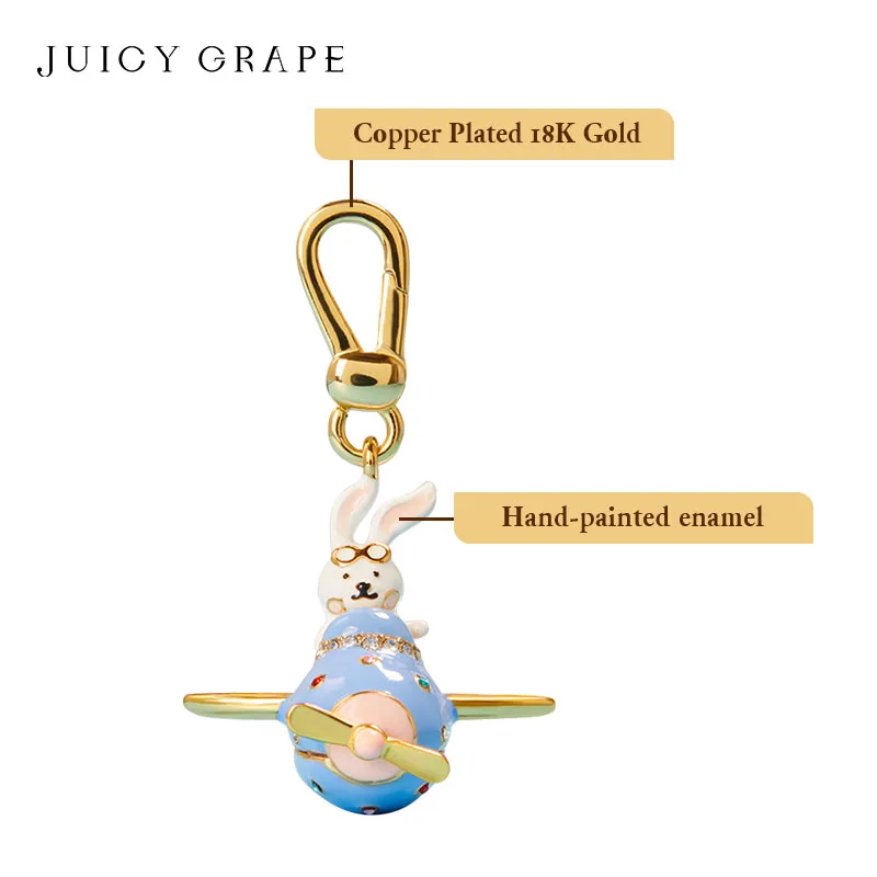 JUICY GRAPE Key Chains For Girl Cute Rabbit HandPainted Enamel Copper Plated 18K Gold Artificial Zircon for Women Trendy Jewelry