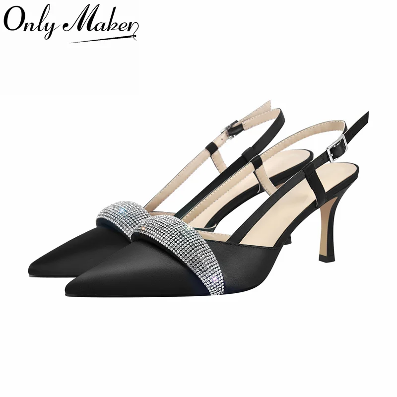 

Onlymaker/женские сандалии с острым носком и стразами на пятке, модные блестящие современные сандалии на тонком каблуке 10 см