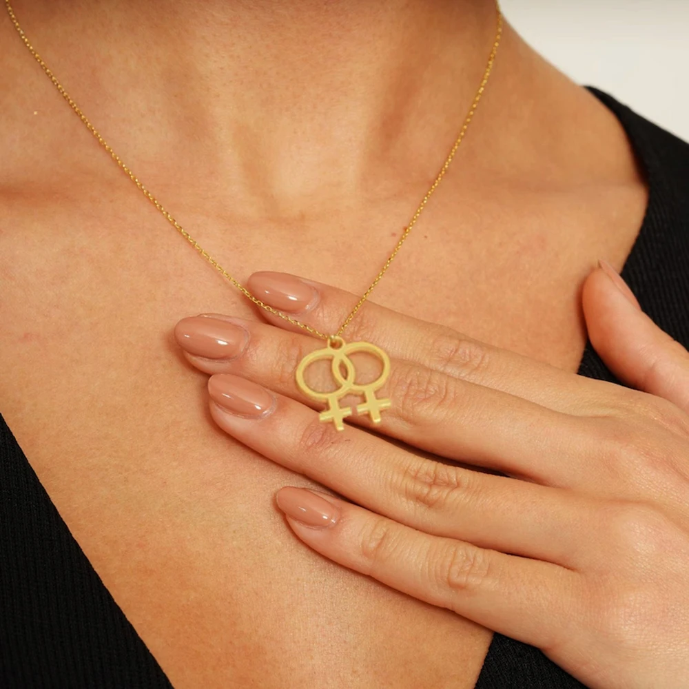Unift مزدوج فينوس رمز مثليه قلادة الفولاذ المقاوم للصدأ سلسلة عنق للنساء Girlslove LES فخر القلائد مجوهرات النسوية