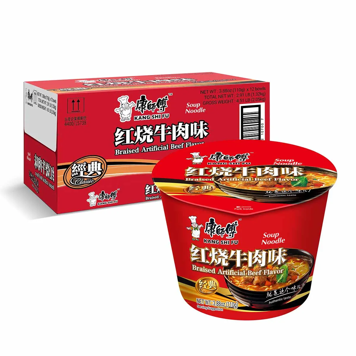 이멕스무역 중국식품 캉스푸 홍소우육향 컵라면 110g, 12개, 1박스