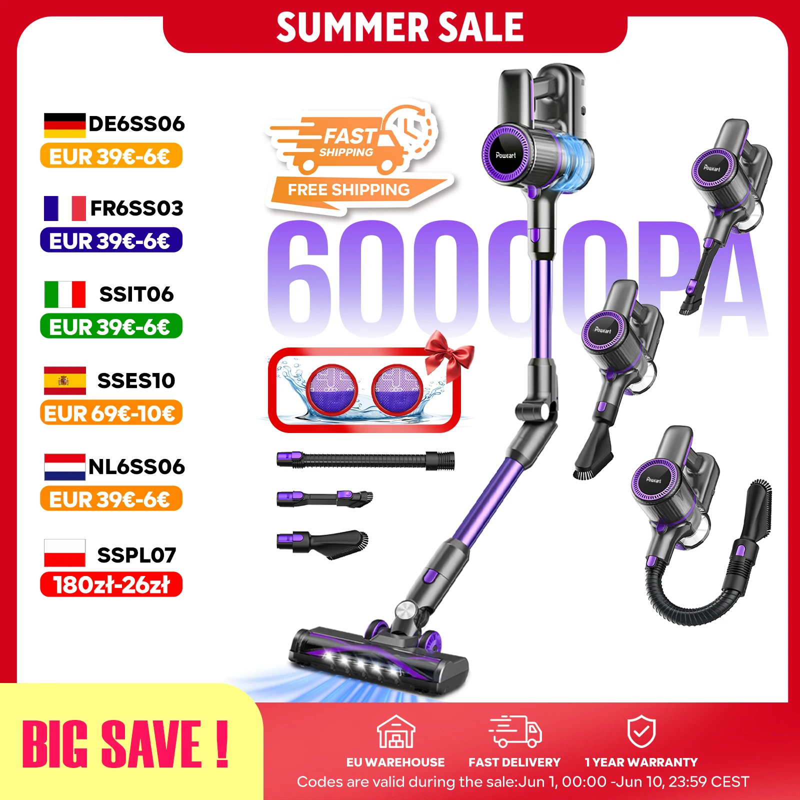N700 Aspirateur sans Fil, 60KPa, 50Min, Tasse à Poussière de 1 L, pour les Poils D'animaux, Tapis, Sols Durs