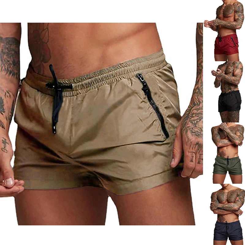 Men\'s Shorts Outdoor Running Pocket Drawstring Design Elastic Waist Solid Color Comfortable Breathable Cotton Blend Shorts