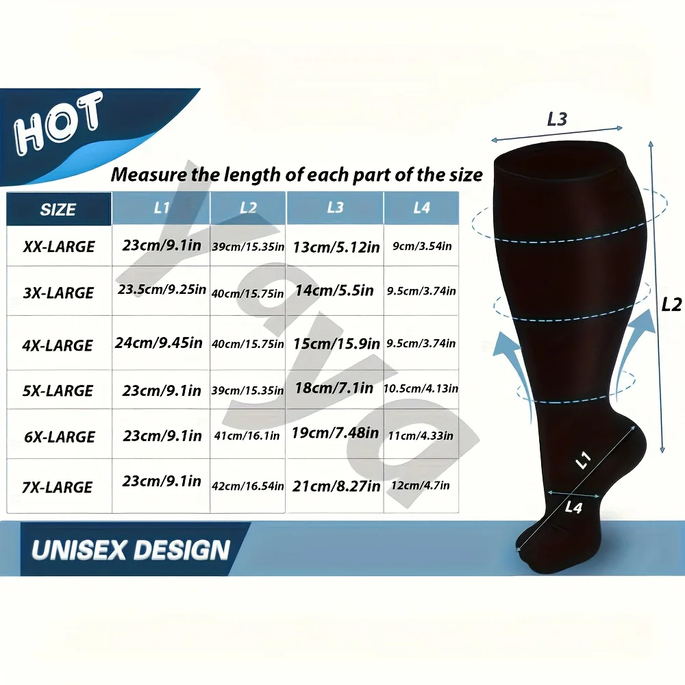 Oversized 2XL-7XL Sports Compression Socks with 10-20 Mmhg Pressure, Comfortable And Breathable