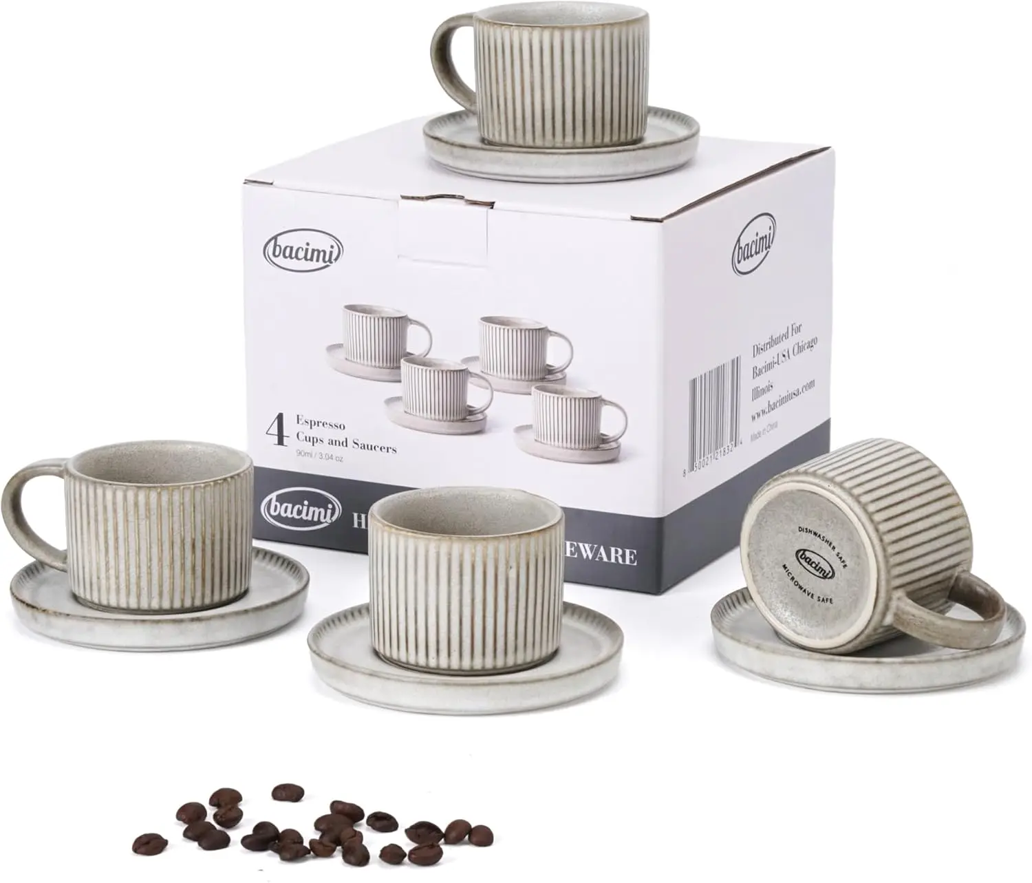 Bacimi Set Of 4 Mini Espresso Cups With Saucers, Handcrafted Stoneware For Coffee, Cocoa 90ml / 3oz Reactive Glaze Firing Process Makes Each Piece One Of A Kind