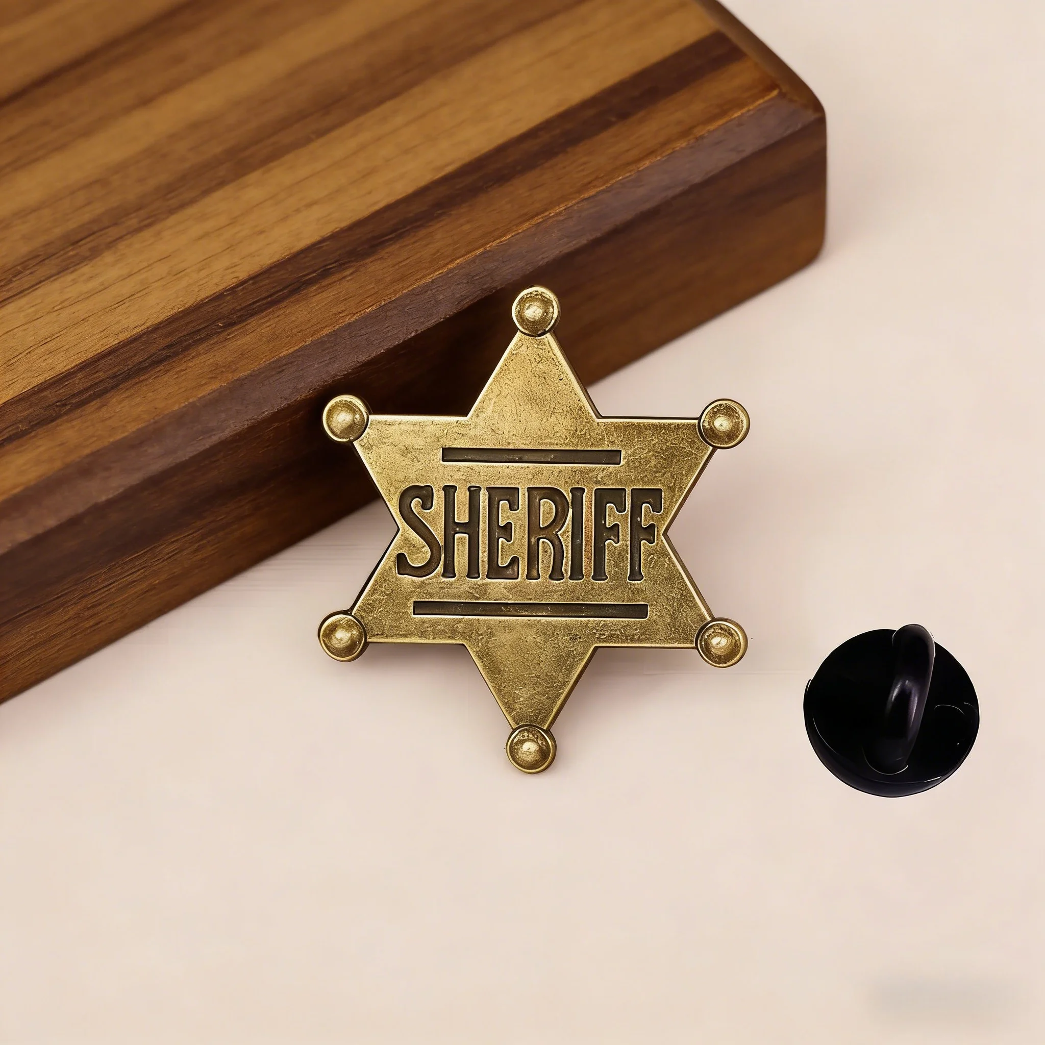

Western-Style Gold Sheriff Badge: Vintage Detailed Accessory Ideal for Western-Themed Outfits and Costumes.