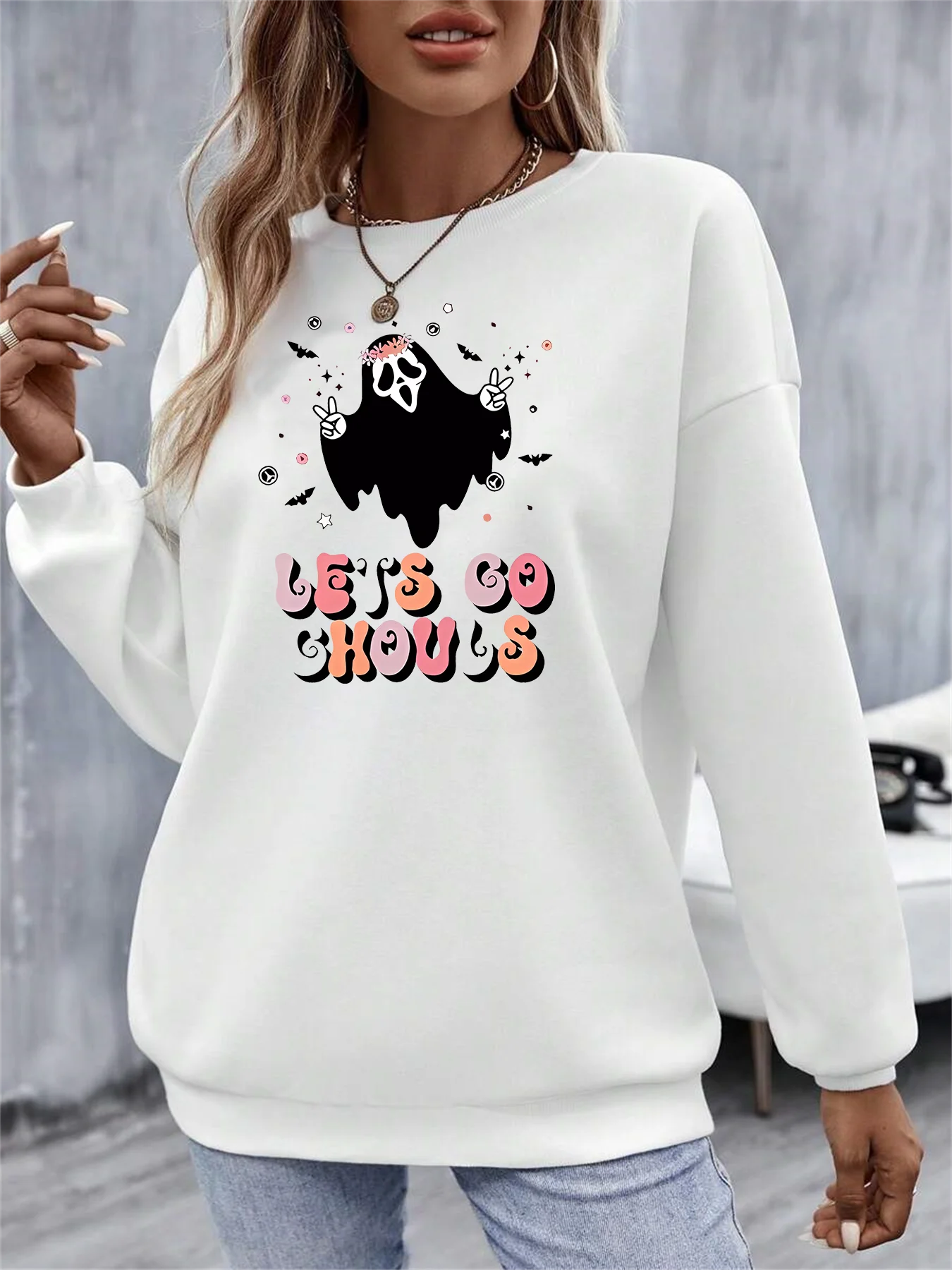 2024   Autumn  Winter Halloween Lets Go Ghouls Black Horror Skull Ghost Hiphop Fashion Funny Sports Hoodies