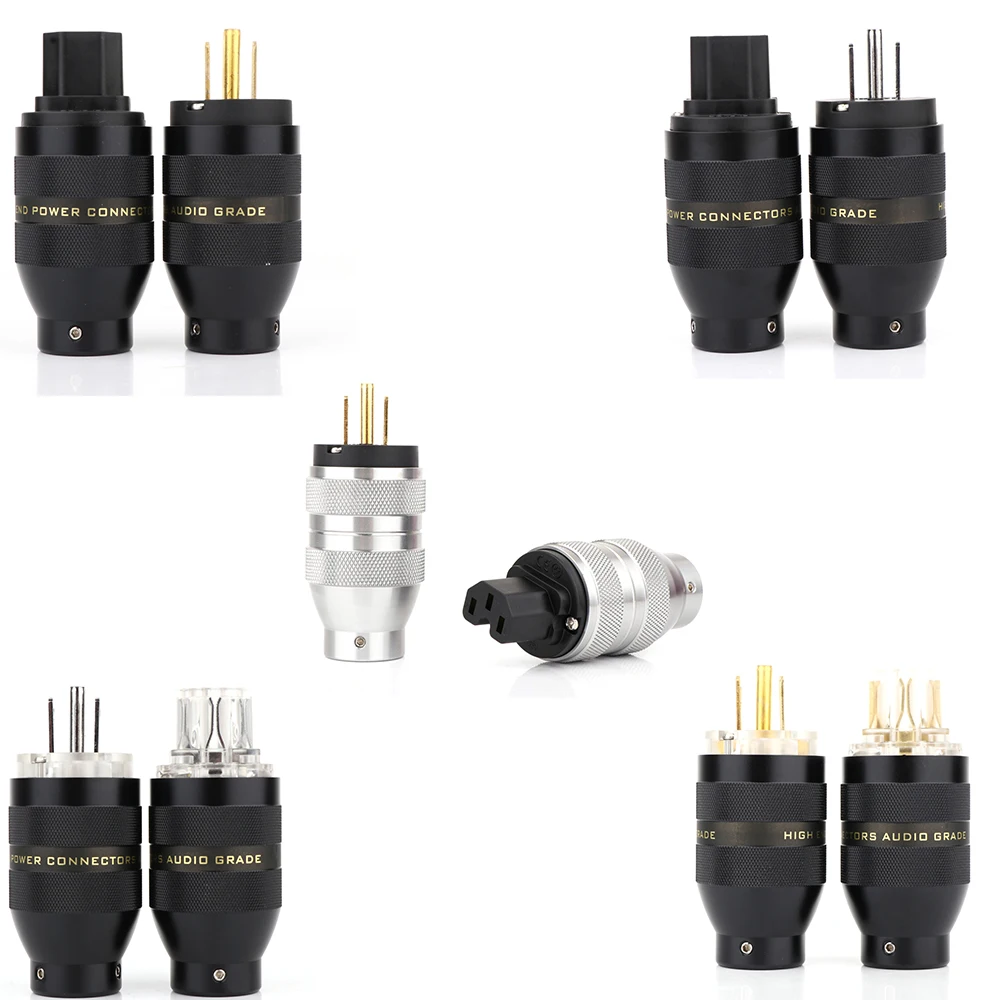 Preffair Hi-End P-201/C-201 Aluminum Gold /Rhodium Plated US Power Plug IEC C15 Connector for Audiophile DIY Mains Cable
