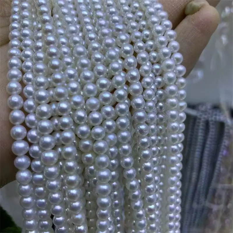 

16 inches 4-5mm AA+ Natural White Round Salt Water Akoya Pearls Loose Strand