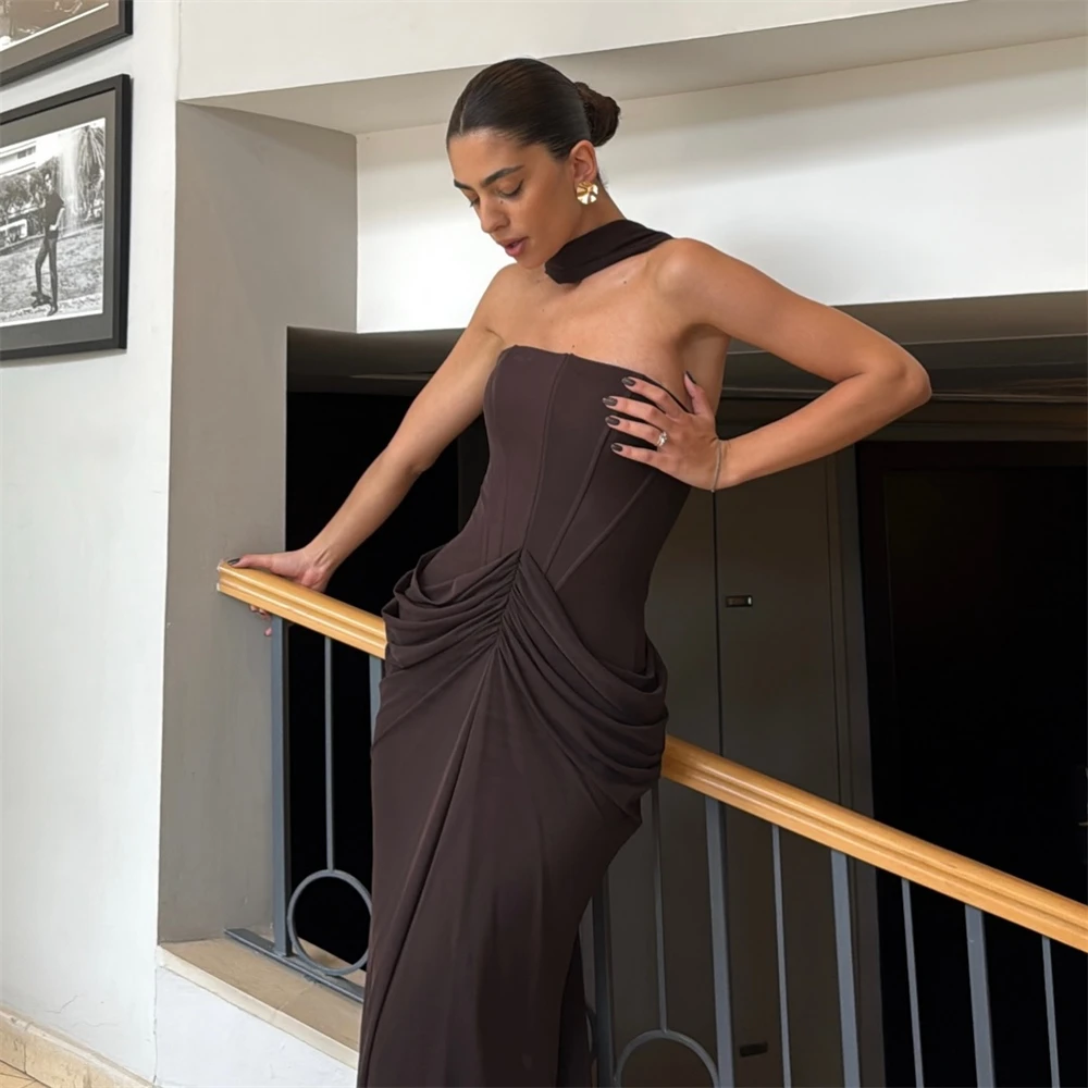 Mila Customized Russet Strapless Trumpet With Shawl Prom Dress Pleats Simple Formal Evening Floor-length Vestidos De Fiesta 2026 image 4