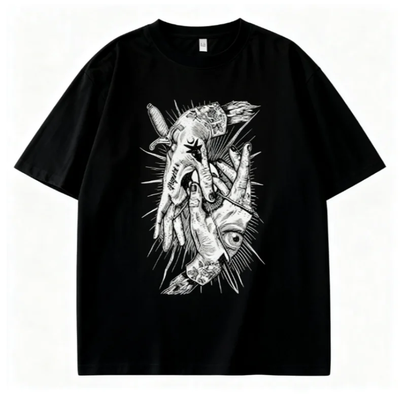 Skeleton Hand Poker Grafisch T-shirt Gotische kunstkleding met schedelhand en kaarten Print voor mannen Vrouwen Alternatieve mode-streetwear