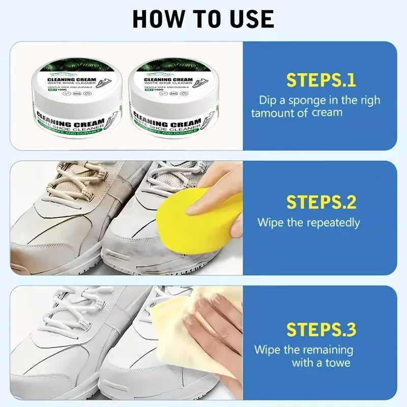 Crème de nettoyage pour baskets polyvalente : sans rinçage, élimine les taches - convient aux chaussures blanches et aux surfaces de bateau