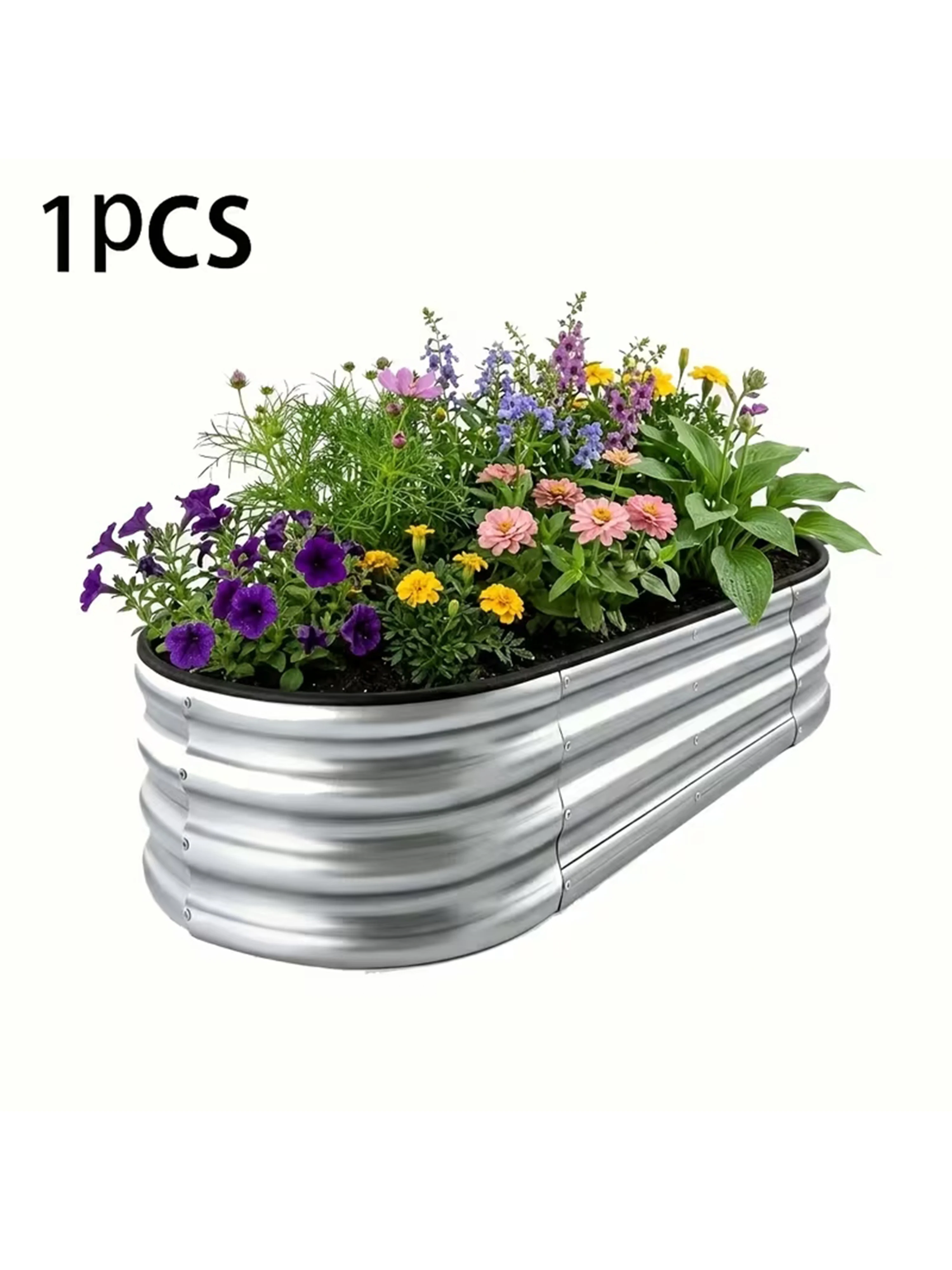 Multi-Specification Planting Containers, Modular Vegetable Flower  Planting Pots For Outdoor,Durable Gardening Large Planting Box, Oval-Shaped Metal Garden Bed